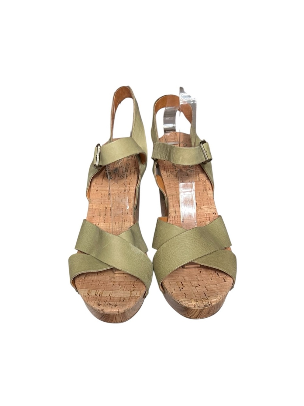 🌻Kork-Ease Drew Olive Green Leather Sandals Crisscross Studs Wood Heel Size 9 - Picture 5 of 10